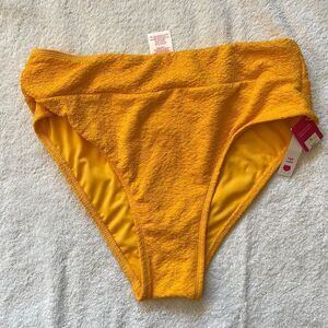 NWT Xhileration high waist bikini bottom.  Size Large. Gold.